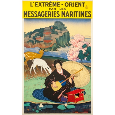 Affiche Ancienne J Bouchaud Extr Me Orient Messageries Maritimes