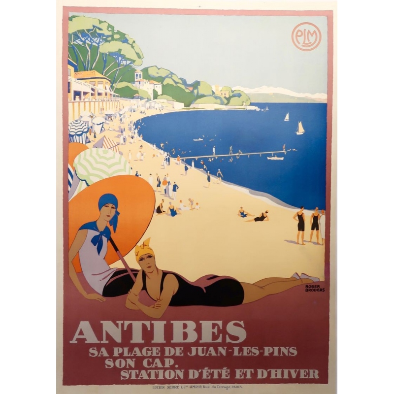 Vintage travel poster of Antibes from Roger Broders 1928