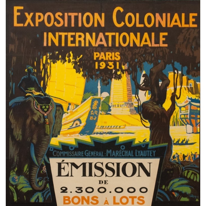Affiche ancienne originale Exposition Coloniale Internationale Paris 1931 - O. Mapin - 117.5 par 77 cm - Vue 2
