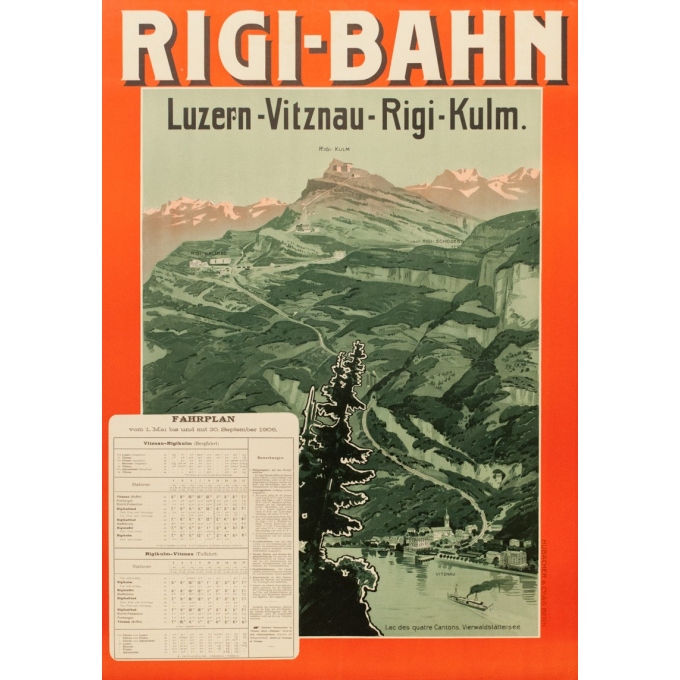 Affiche ancienne de voyage - 1906 - Rigi-Bahn - 91 par 64 cm