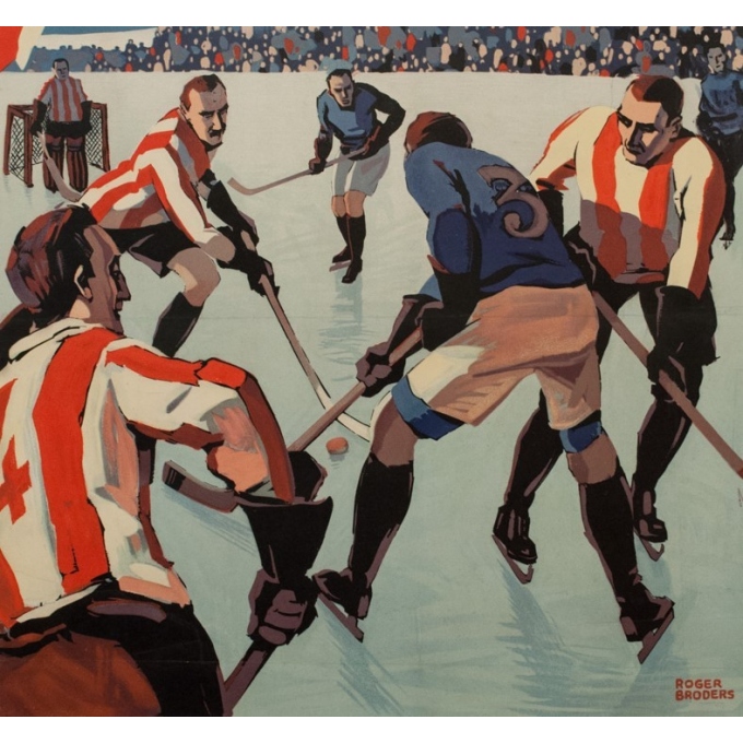 championnat du Monde de Hockey, Vintage Poster, by Roger Broders | Large Solid-Faced Canvas Wall Art Print | Great Big Canvas