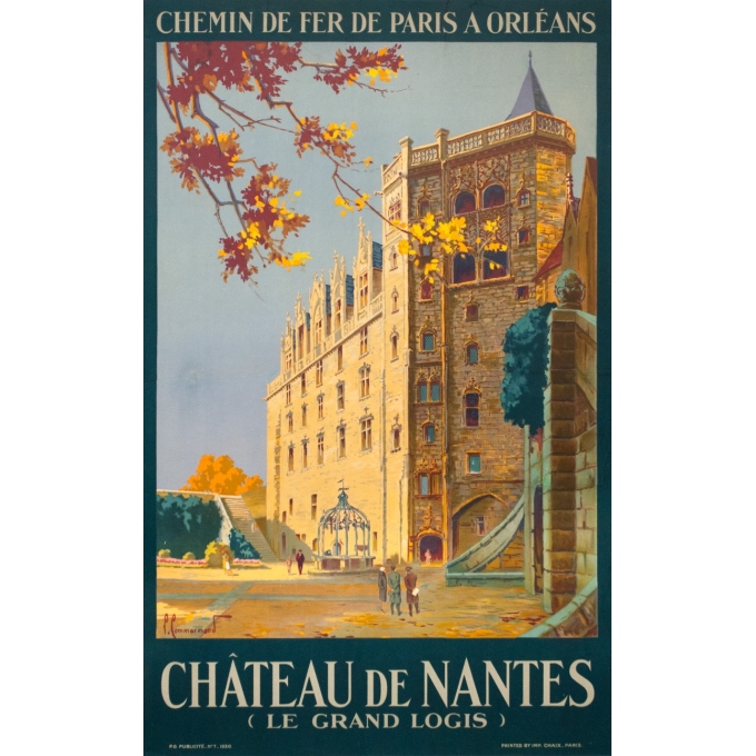 Affiche ancienne de voyage - Pierre Commarmond - 1930 - château de nantes - 100 par 62.5 cm