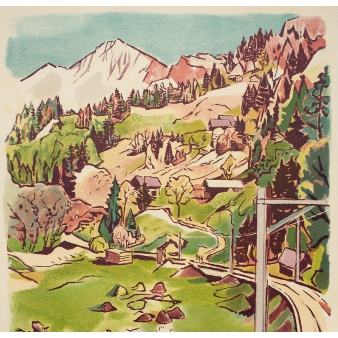 Vintage travel poster by Surbek 1950 - Lucerne-Interlaken-Suisse