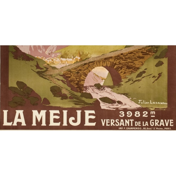Affiche ancienne de voyage - Julien Lacaze  - 1910 - La Meije- Versant de la Grave - 107 par 78 cm - Vue 3