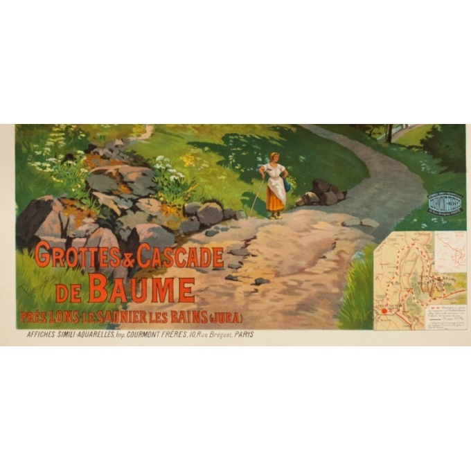 Affiche ancienne de voyage - Tanconvillle - 1898- PLM -Grottes et cascades de Baume - 106 par 76 cm - 2