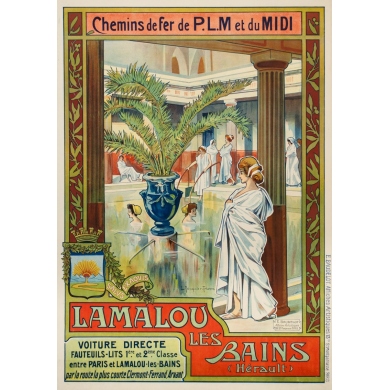 Affiche Ancienne De Voyage De Trinquier Trianon Lamalou Les Bains