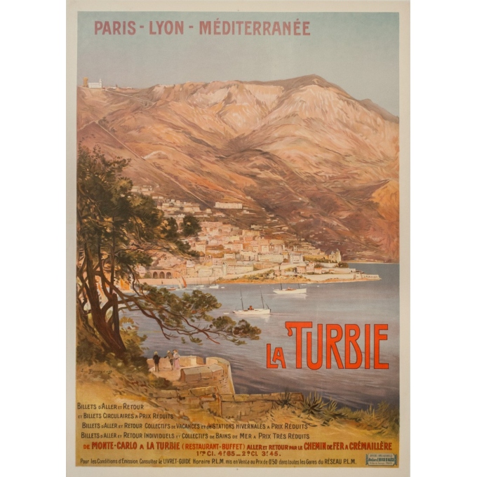 Affiche ancienne de voyage - E. Bourgeois - Circa 1900 - La Turbie  - 108 par 77 cm