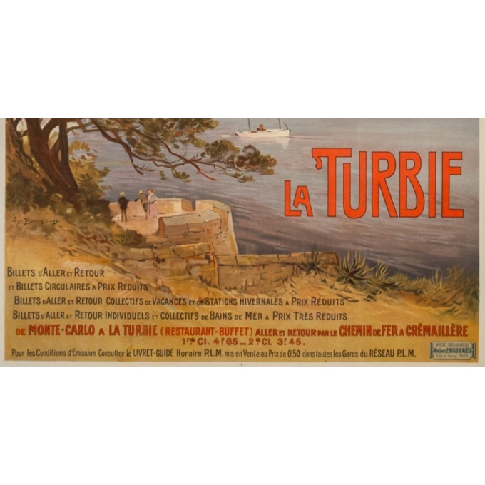 Affiche ancienne de voyage - E. Bourgeois - Circa 1900 - La Turbie  - 108 par 77 cm - 3