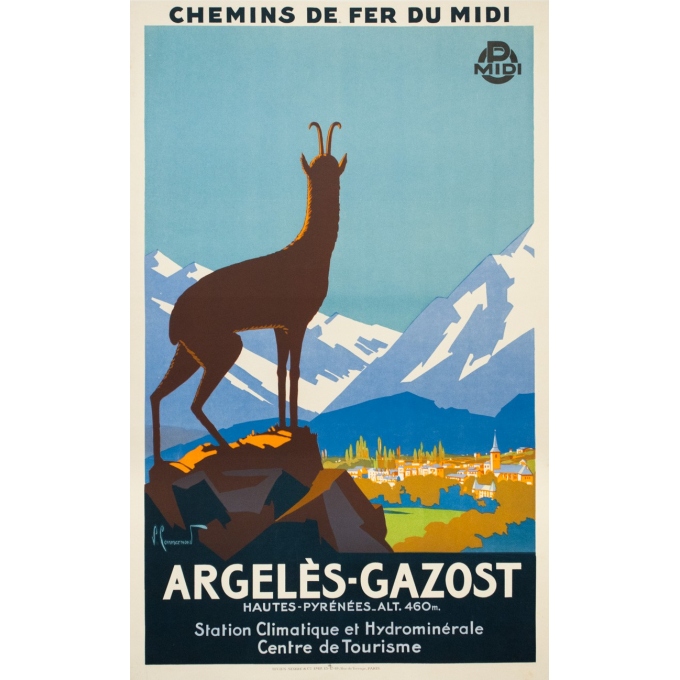 Affiche ancienne de voyage - Pierre Commarmond - Circa 1930 - Argelès Gazost - 100.5 par 62 cm