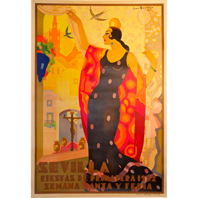 Original poster of the Holy week Seville 1932. Elbé Paris.