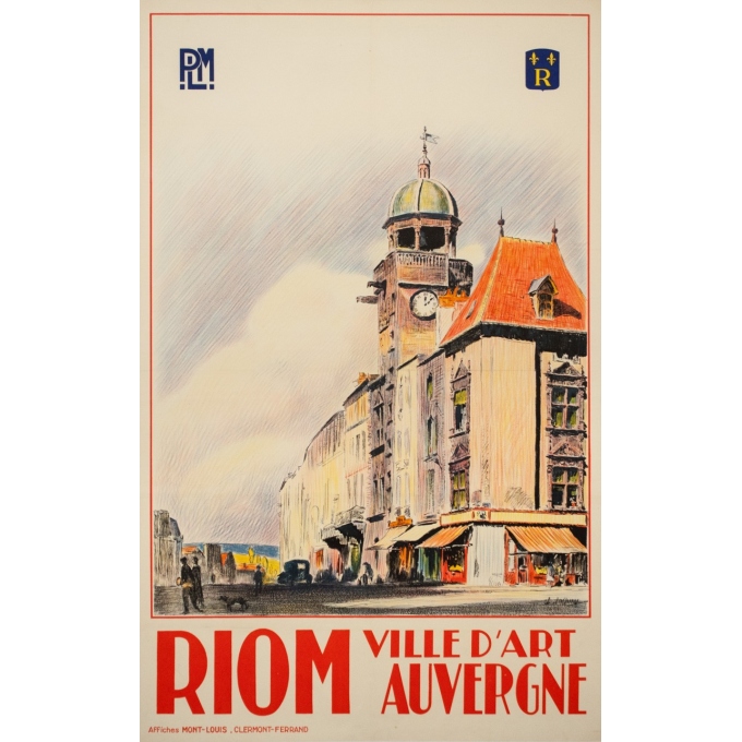 Affiche ancienne de voyage - Ch Tasseny - Circa 1930 - Riom Auvergne - 101.5 par 63 cm