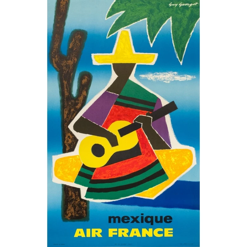 Vintage Travel Poster By Guy Georget 1962 Air France Mexique Mexico