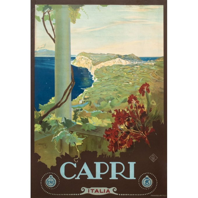 Vintage travel poster - M.Borgoni - Circa 1925 - Capri Italie - 39.8 by 27.6 inches