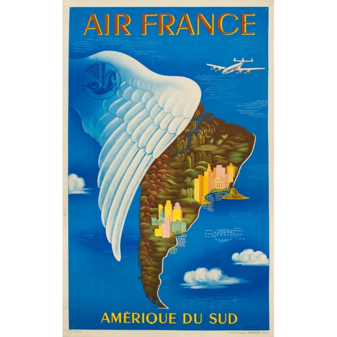 Affiche Ancienne De Voyage Air France Amérique Du Sud De Lucien Boucher