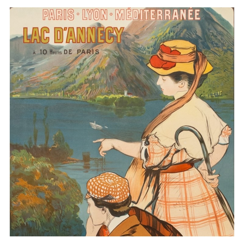 Affiche Ancienne De Voyage Lac D'Annecy Talloires Par A.Besnard 1900