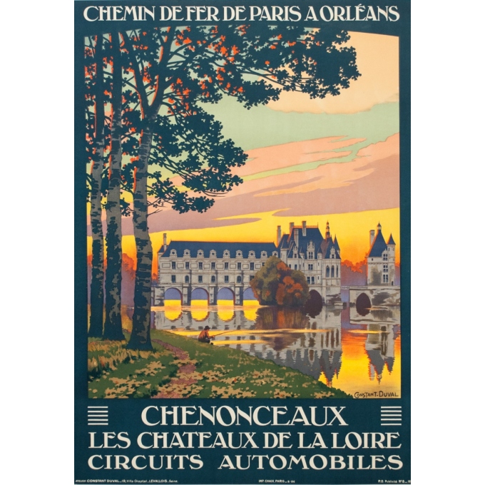 Vintage travel poster - Constant Duval - 1926 - Chenonceaux Les Chateaux de la Loire Circuits Automobiles - 41.3 by 29.3 inches