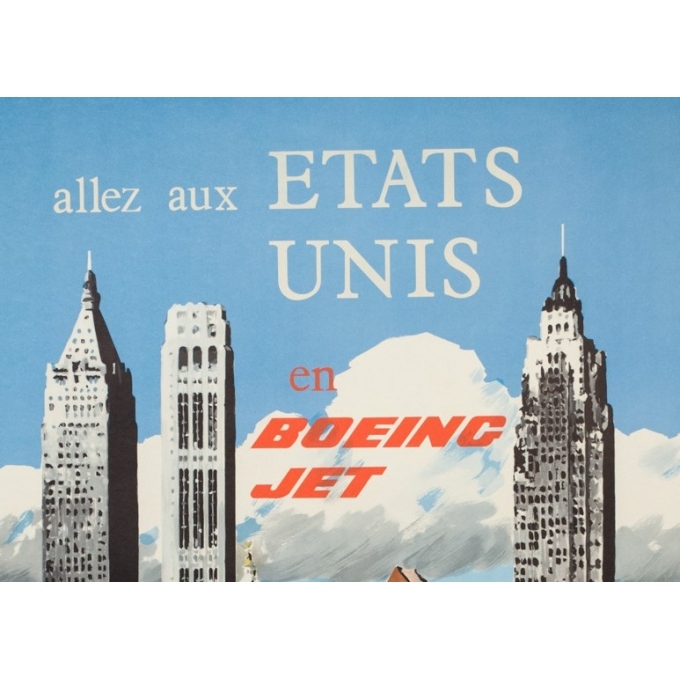 Affiche ancienne de voyage - Treidler - 1960 - Aer Lingus Etats Unis - 101.5 par 64 cm - 2