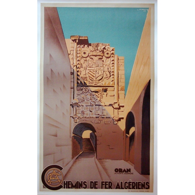 affiche Oran, chemins de fer algériens. Elbé Paris.