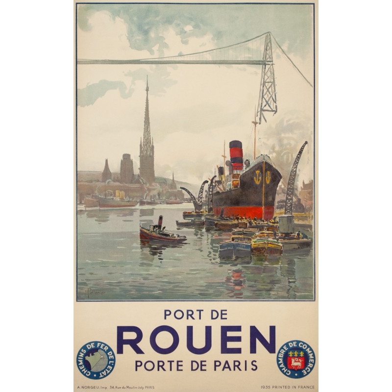 Affiche Ancienne De Voyage Port De Rouen Normandie De Pellerier 1935