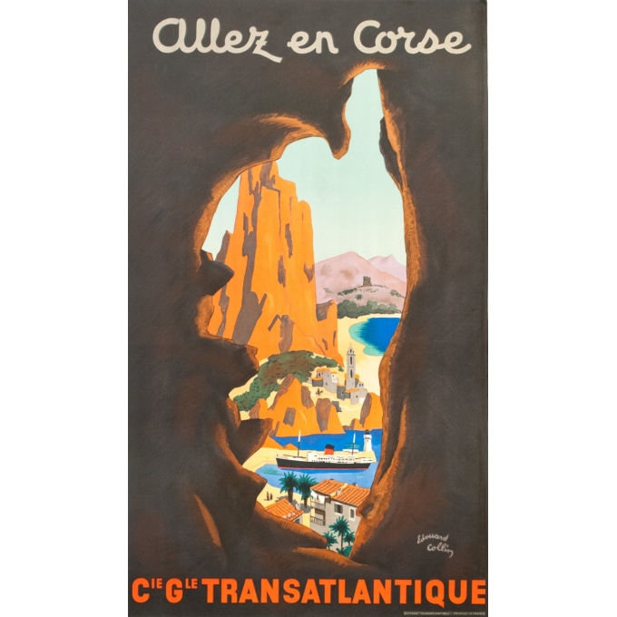 Affiche ancienne - Edouard Collin - Circa 1950 - Allez En Corse Corse Compagnie Générale Transatlantique - 100 par 58 cm