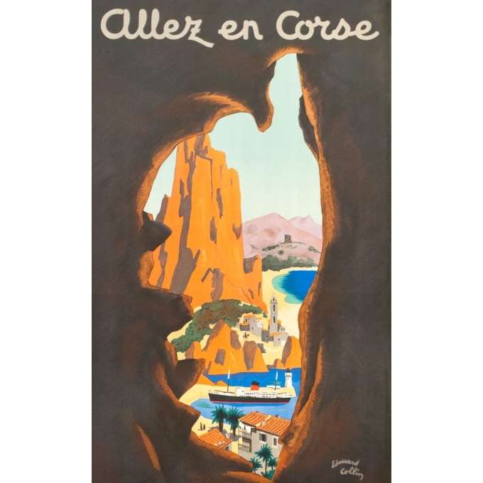 Affiche ancienne - Edouard Collin - Circa 1950 - Allez En Corse Corse Compagnie Générale Transatlantique - 100 par 58 cm - 2