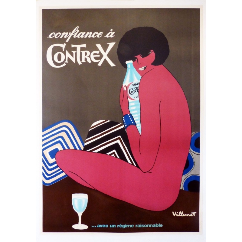 Original poster of the water brand Contrex by Bernard Villemot, 1982.