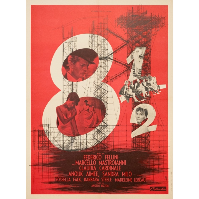 Original vintage movie poster - 1963 - Huit Et Demi Frederico Fellini Marcello Mastroianni - 31.1 by 23.2 inches