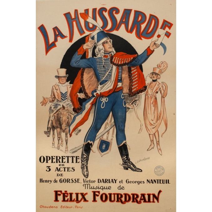 Vintage exhibition poster - LD Valverane - 1925 - La Hussarde Operette Felix Fourdrain - 46.1 by 30.7 inches