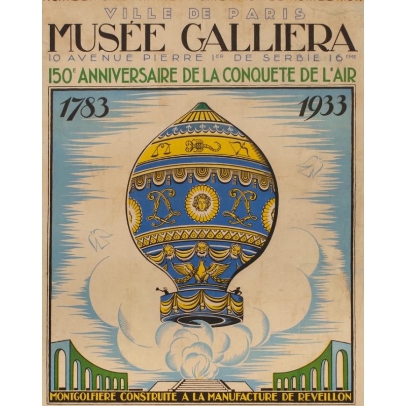 Vintage Poster Anniversaire De La Conquete De L Air Montgolfiere 1933