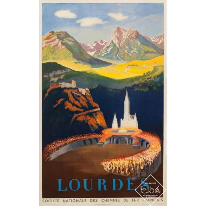 Affiche ancienne de voyage - André - 1951 - Lourdes - 99 par 61 cm