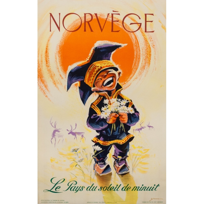 Affiche ancienne de voyage - Yran - 1958 - Norvège - 99.5 par 63 cm