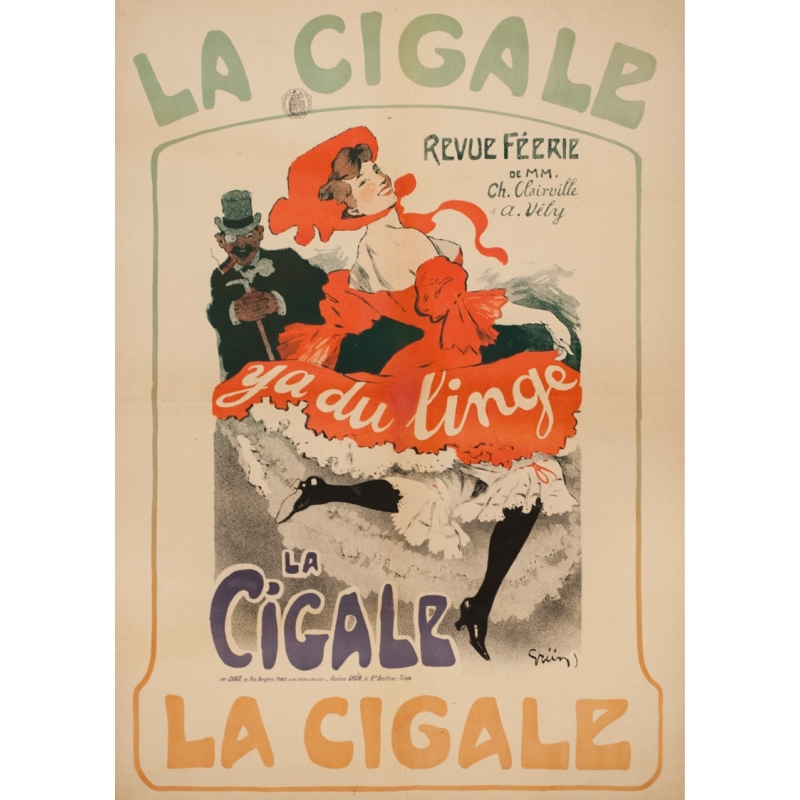 Affiche Ancienne La Cigale Revue De Féerie Ya Du Linge De GrÜn 1904 