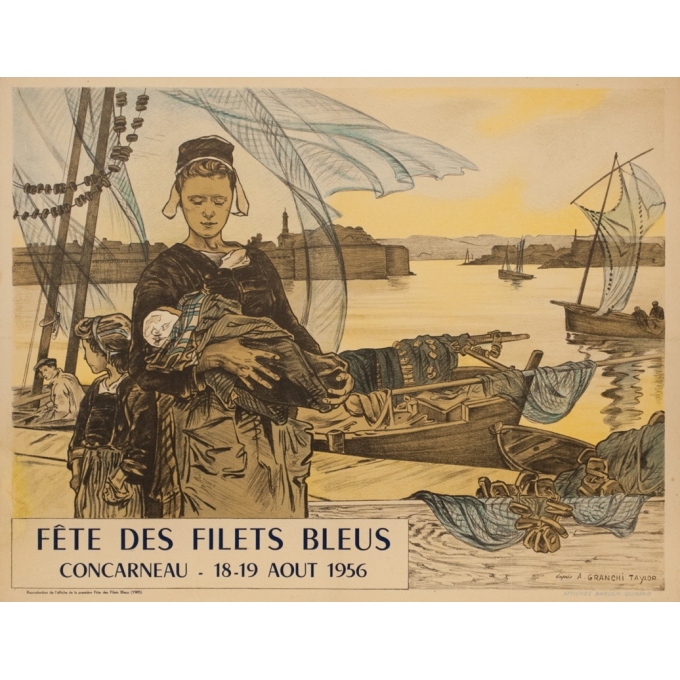 Affiche ancienne d'exposition - A.Granchi Taylor - 1956 - Fête Des Filets Bleus Concarneau - 64 par 51 cm