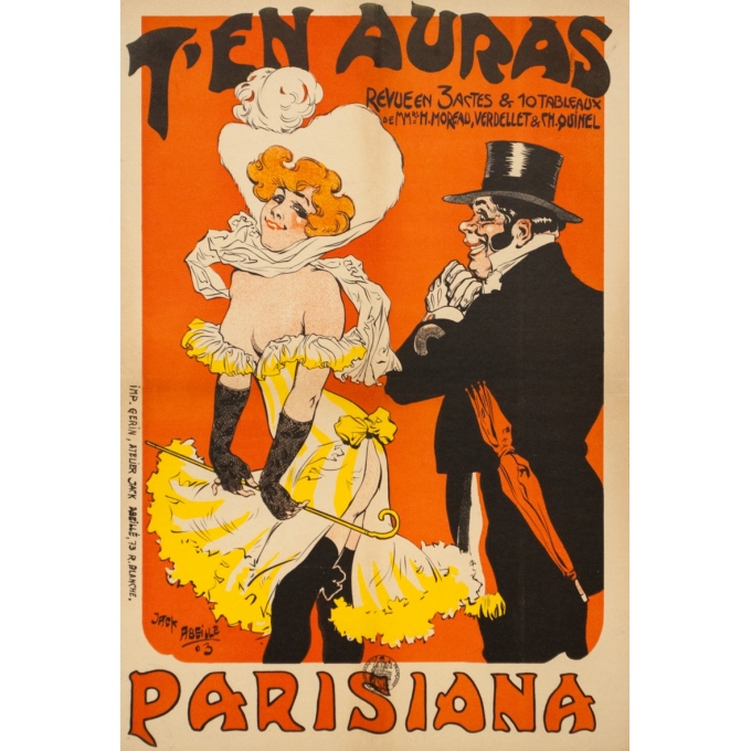 Affiche ancienne originale - Jack Abeillé - 1903 - Parisiana T'En Auras - 59 par 40.5 cm