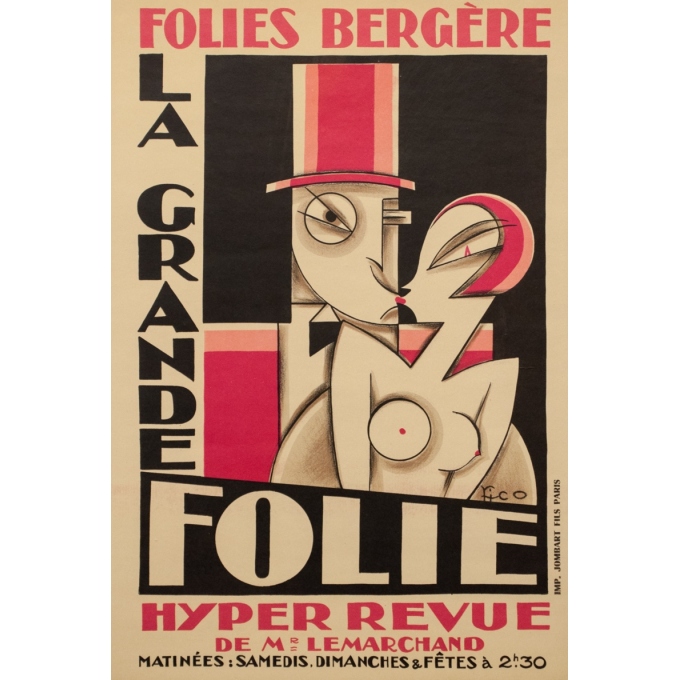 Affiche ancienne d'exposition - Jombart et fils - Circa 1927 - Pico Folie bergère la Grande folie - 52 par 35 cm