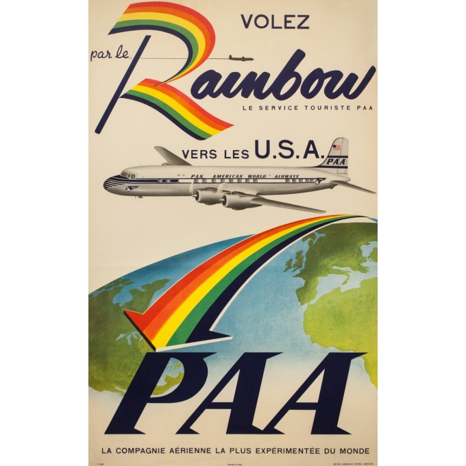 Affiche ancienne de voyage - 1949 - Volez par le Rainbow vers les USA PAA - 101 par 63 cm