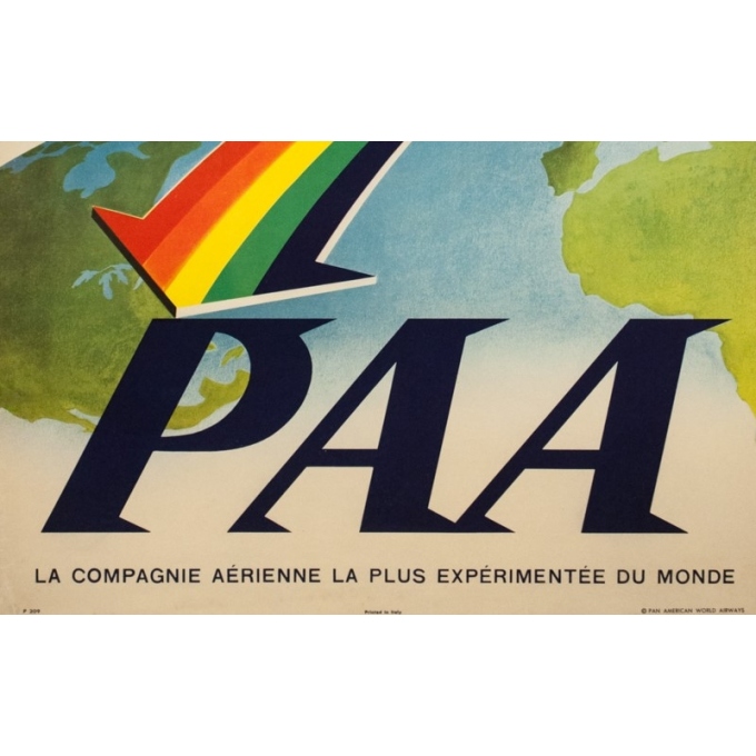 Affiche ancienne de voyage - 1949 - Volez par le Rainbow vers les USA PAA - 101 par 63 cm - 3