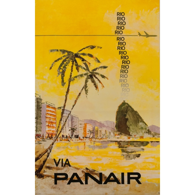 Affiche ancienne de voyage - SBH - 1962 - Rio via Panair - 100 par 63.5 cm