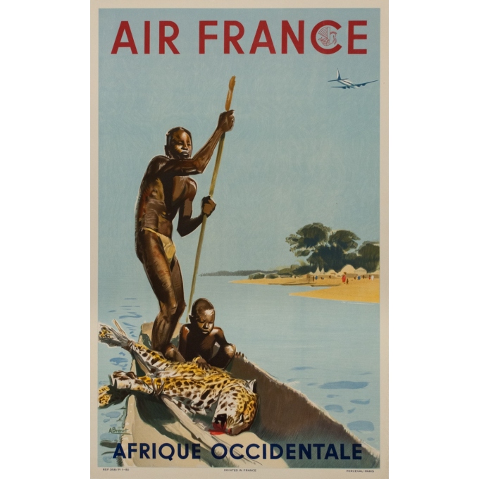 Affiche ancienne de voyage - Albert Brenet - 1950 - Air France Afrique Occidentale - 100 par 61 cm