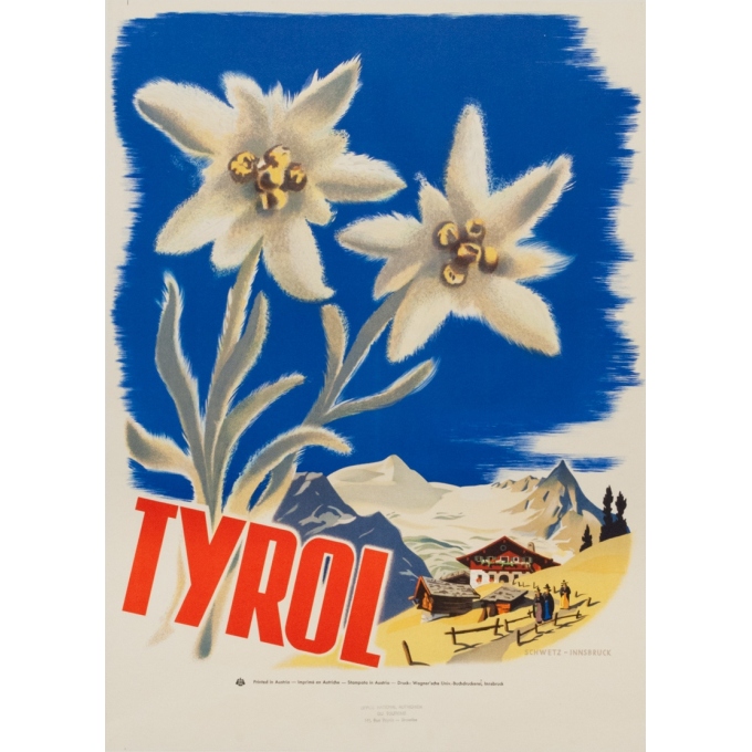 Affiche ancienne de voyage - 1950 - Tyrol Schwetz Innsbruck Austria Autriche 1950 - 71 par 51 cm