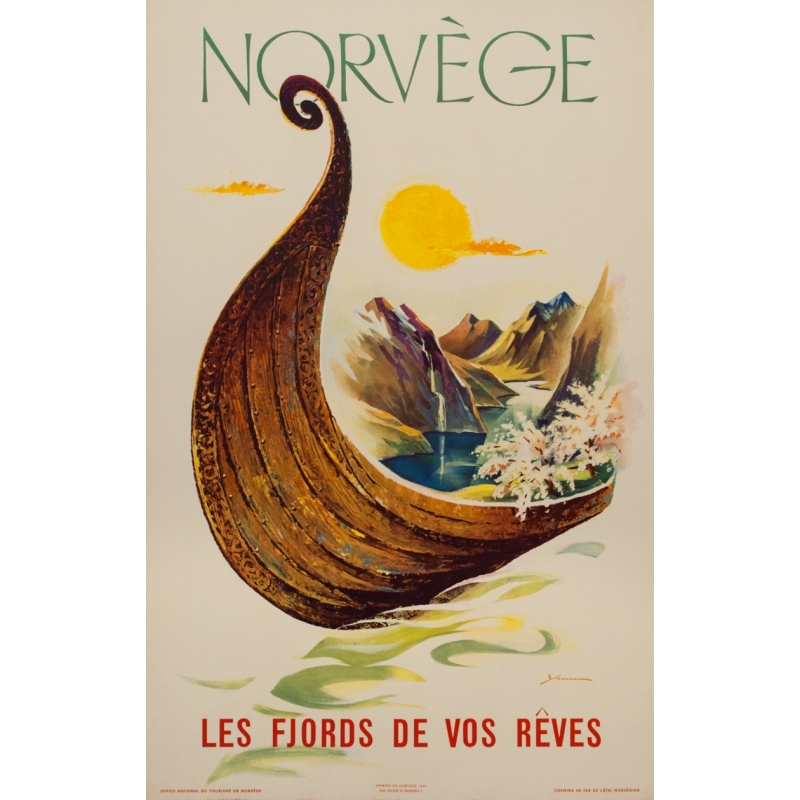 Vintage Travel Poster Norvege Les Fjords De Vos Reves By Yvan 1957