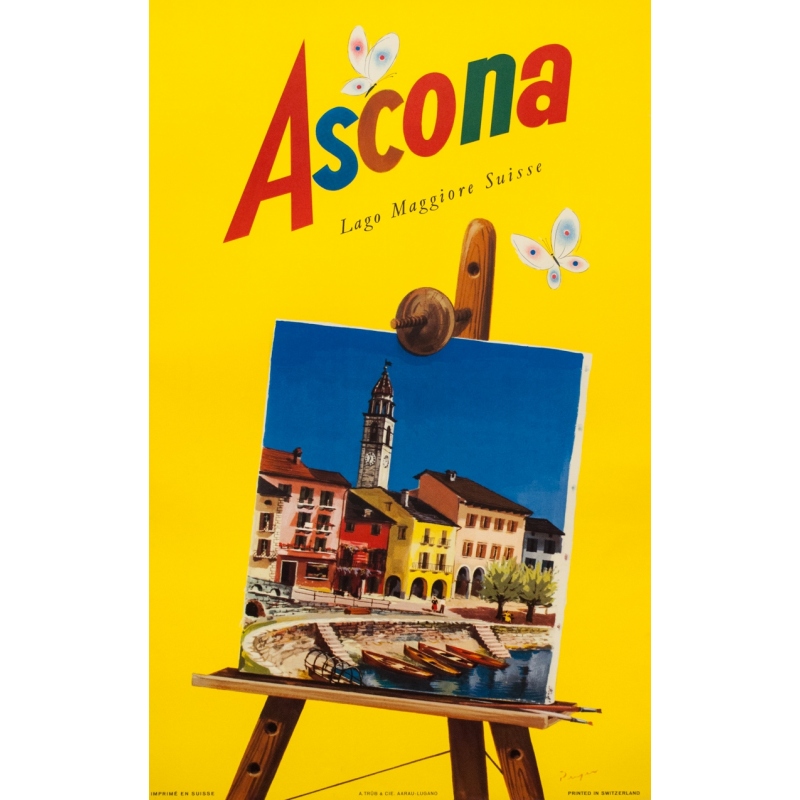 Vintage travel by Ascona Suisse Peyer 1959 Maggiore poster Lago