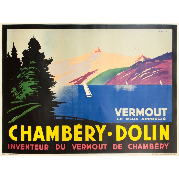 Affiche ancienne de publicité - Cello - Circa 1930 - Chambérry Dolin Inventeur Du Vermout - 160 par 120.5 cm