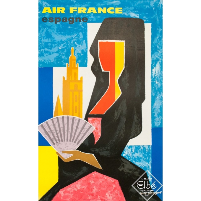 Affiche ancienne de voyage - Guy Georget - 1962 - Air France Espagne - 99.5 par 62 cm