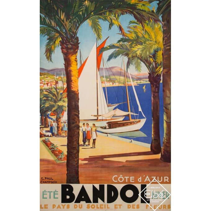 Vintage travel poster - E. Paul Champseix - Circa 1930 - Bandol - Côte d'Azur - 39,4 by 24,2 inches