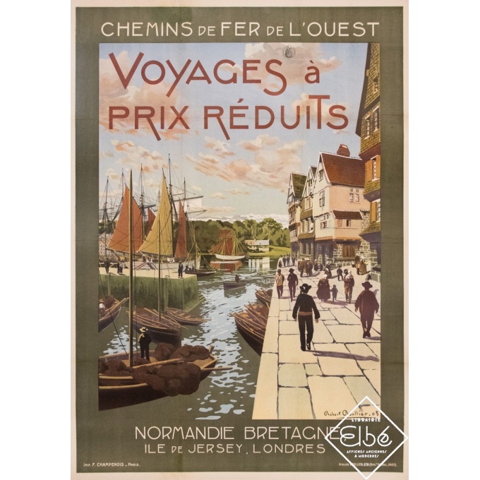 Vintage travel poster - Robert Boullier - 1905 - Normandie Bretagne Chemins de Fer de l'Ouest - 43,9 by 30,9 inches