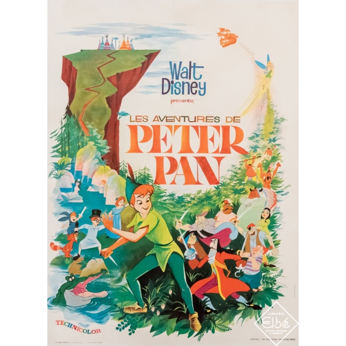 Affiche ancienne de cinéma - Walt Disney - Circa 1965 - Walt Disney - Les aventures de Peter Pan - 80 par 60 cm