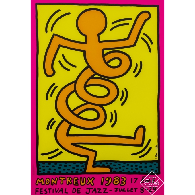 Sérigraphie originale - Keith Haring - 1983 - Festival de jazz - Montreux Festival - 1983 - 17eme édition - 100 par 70,5 cm