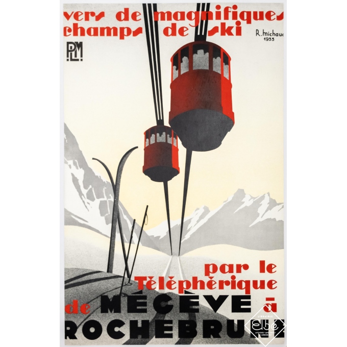 Vintage travel poster - R. Michaud - 1933 - Megève à Rochebrune - 38,6 by 24,8 inches