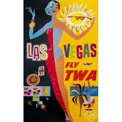 Vintage travel poster Las Vegas - Fly TWA by D. Klein Circa 1960